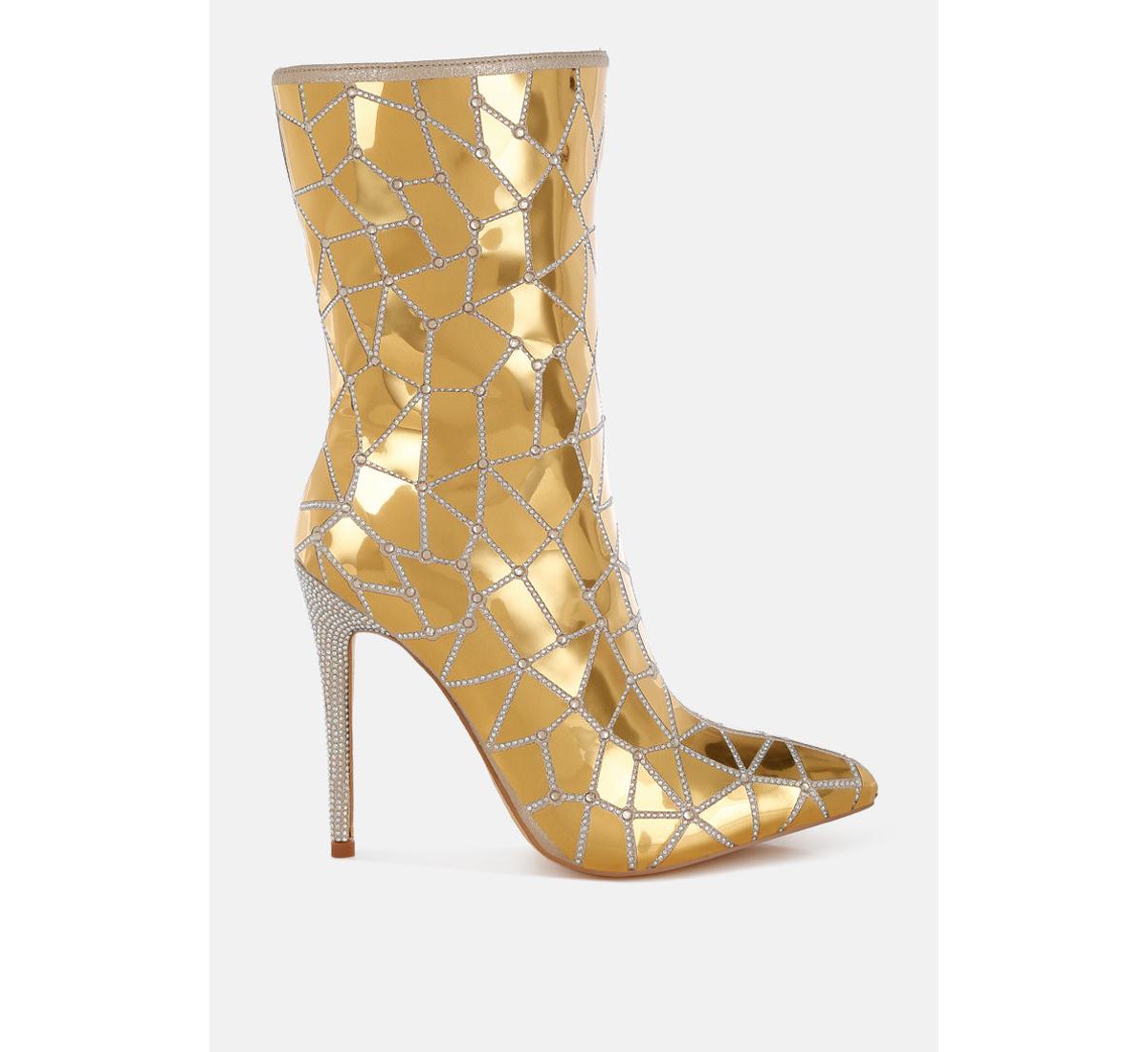 Echostage Rhinestones Embellished Metallic Boots - Gold