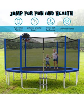 15FT Outdoor Large Trampoline Safety Enclosure Net w/ Basketball Hoop Ladder