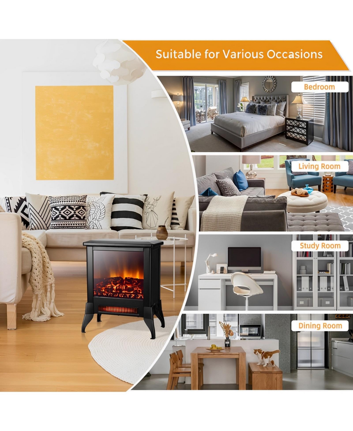 Sugift Compact Portable Space Heater with Realistic Flame Effect