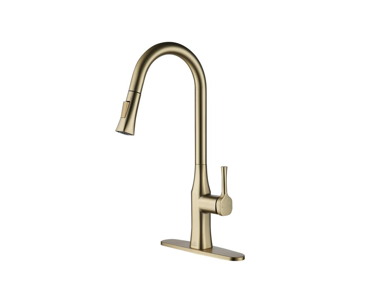 1.8 Gpm Single-Handle Pull-Down Kitchen Faucet Single Hole with Deck Plate - Brushed gold