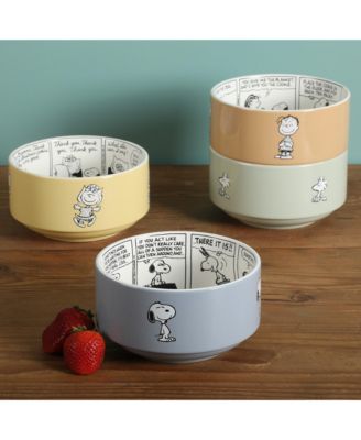 Peanuts Snoopy Bonbon Bites 4-Piece 5.5" Decorated Stoneware Ceramic Stackable Bowl Set – Bowl Set