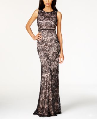 Nightway Petite Open-Back Sequined Lace Gown - Macy's