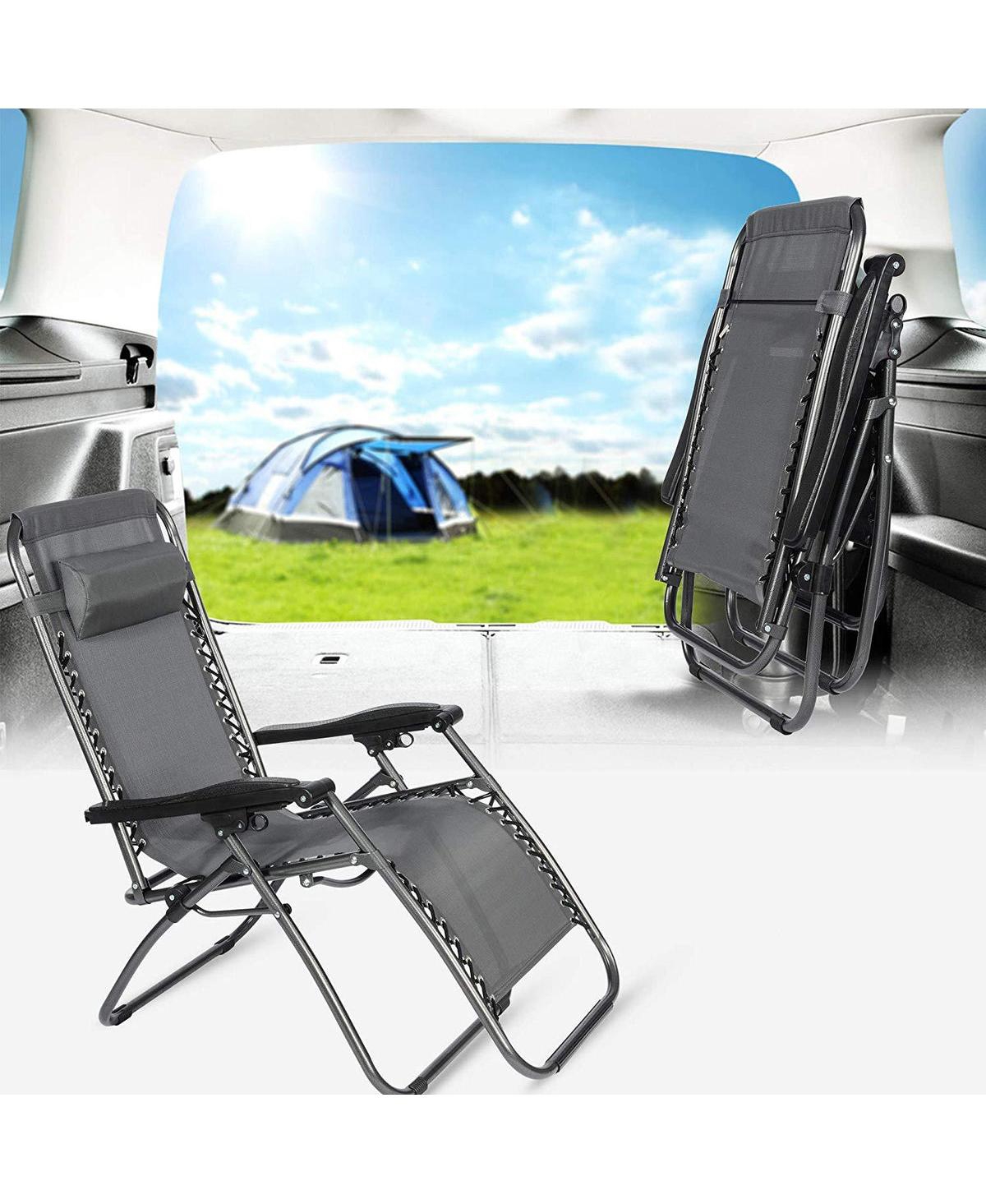 Slickblue Zero Gravity Patio Chair Adjustable Folding Reclining Chair with Pillow for Ultimate Relaxation