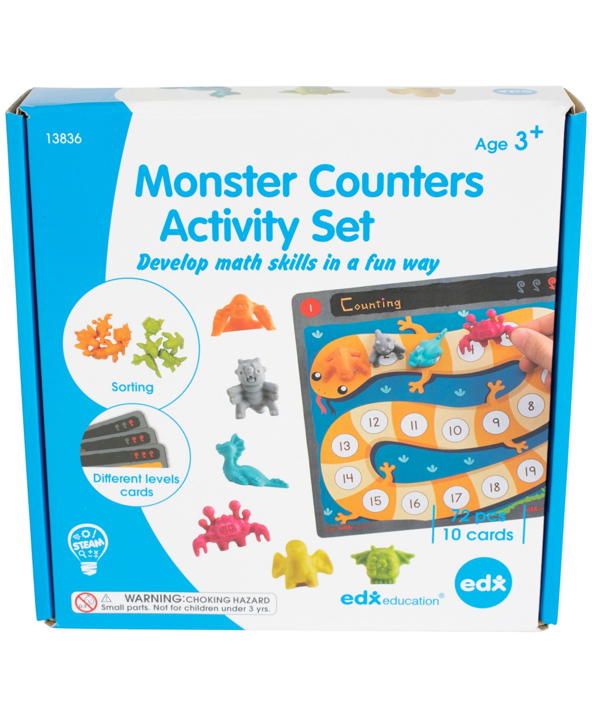EDXEDUCATION MONSTER COUNTERS ACTIVITY SET, SET OF 36, 10 DOUBLE-SIDED ACTIVITY BOARDS 