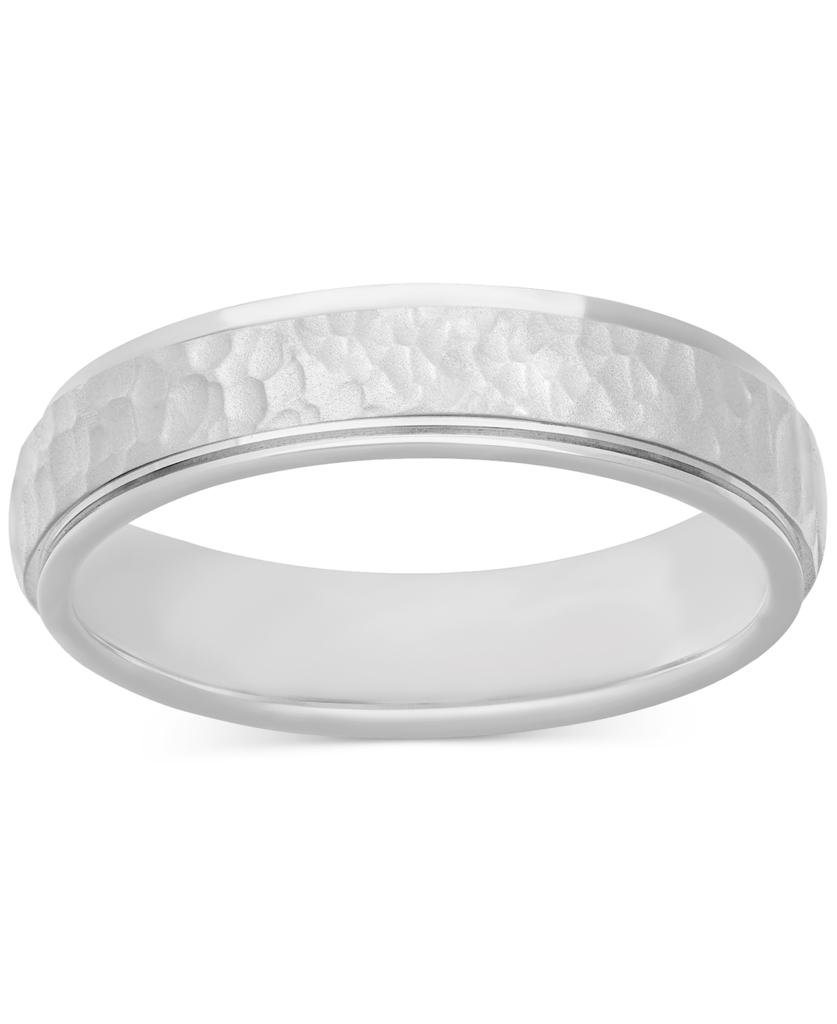 Macy's Men's Hammered Finish Step Edge Wedding Band In Sterling Silver In Silver