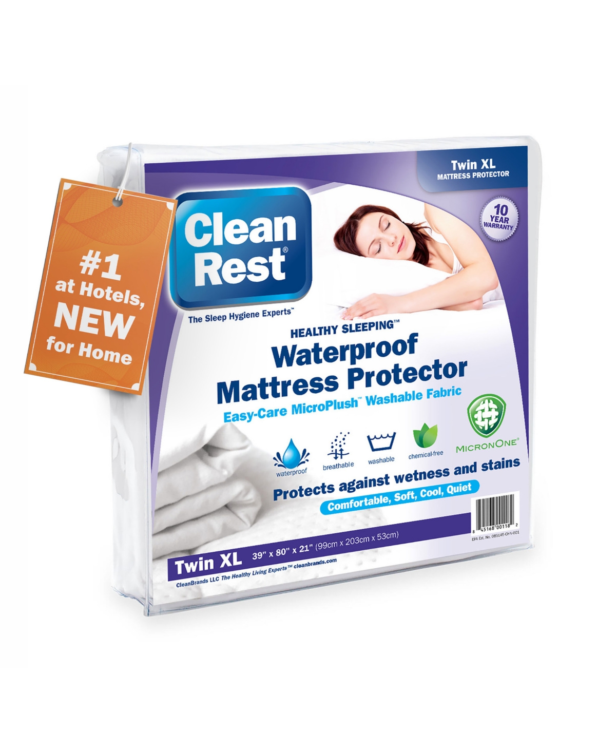 Cleanbrands Fitted Waterproof Mattress Protector, Twin Xl In White