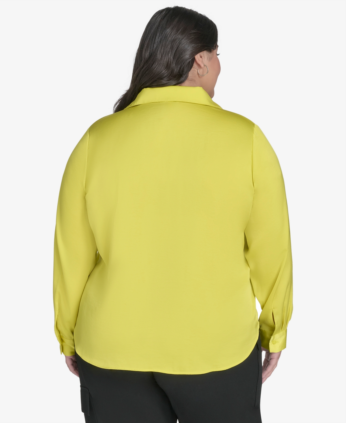 Shop Dkny Plus Size Mixed-media Blouse In Acid Yellow