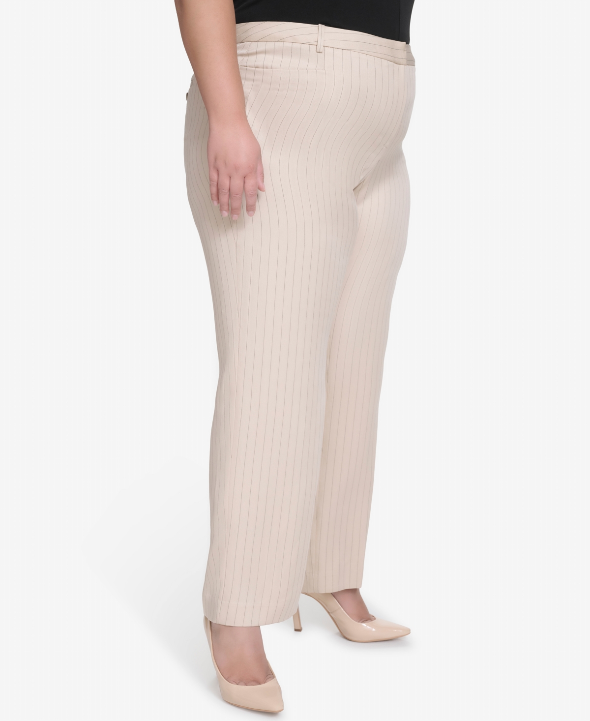Dkny Plus Size Pinstriped Modern-fit Bootcut Pants In Chino Khaki,black