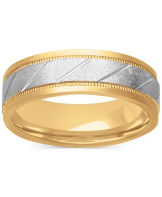 Men's Diagonal Texture Two-Tone Wedding Band in Sterling Silver & 18k Gold-Plate