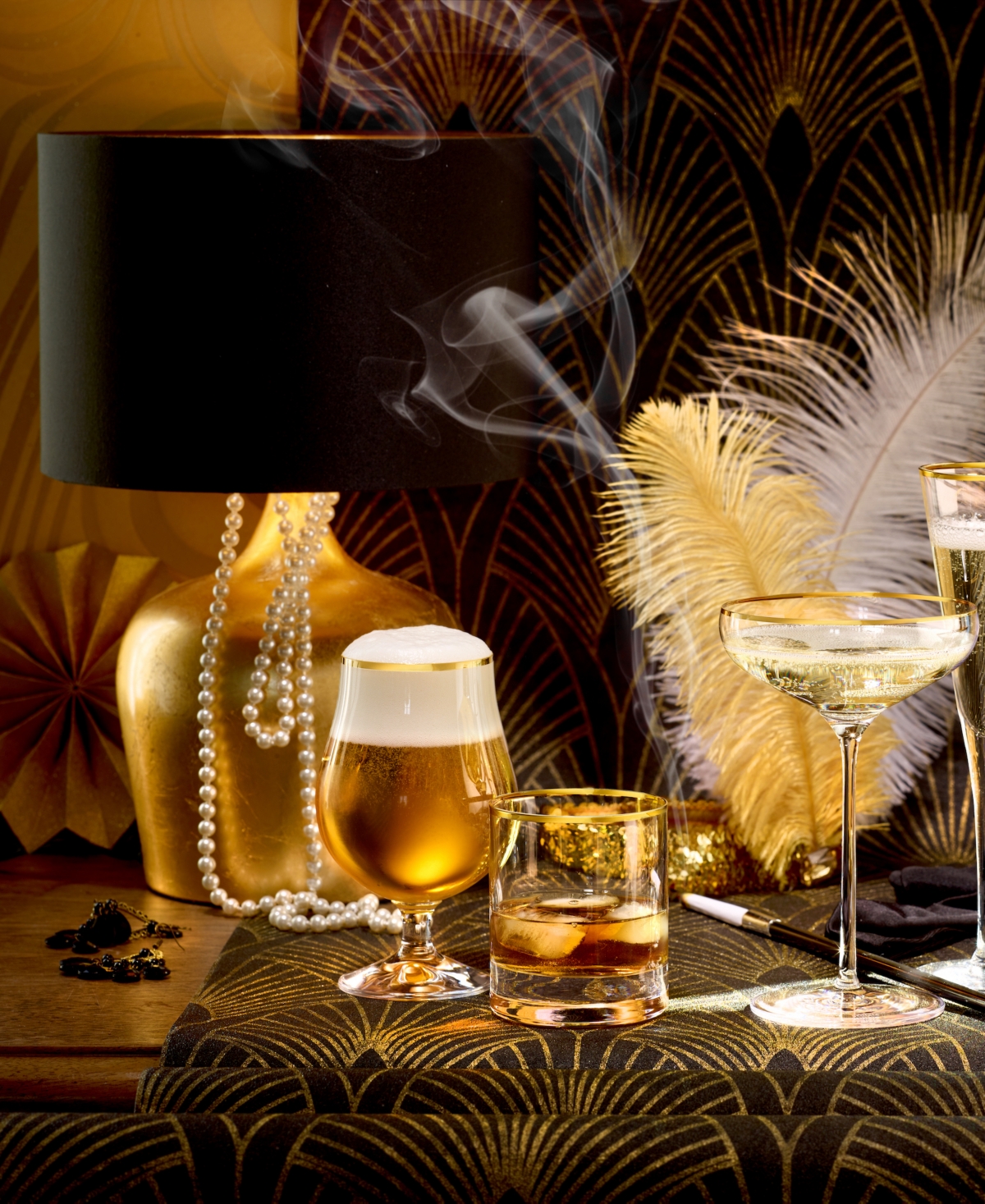 Stolzle Lausitz Cabaret Berlin Beer Glasses, Set Of 4 In Crystal With Gold Rim
