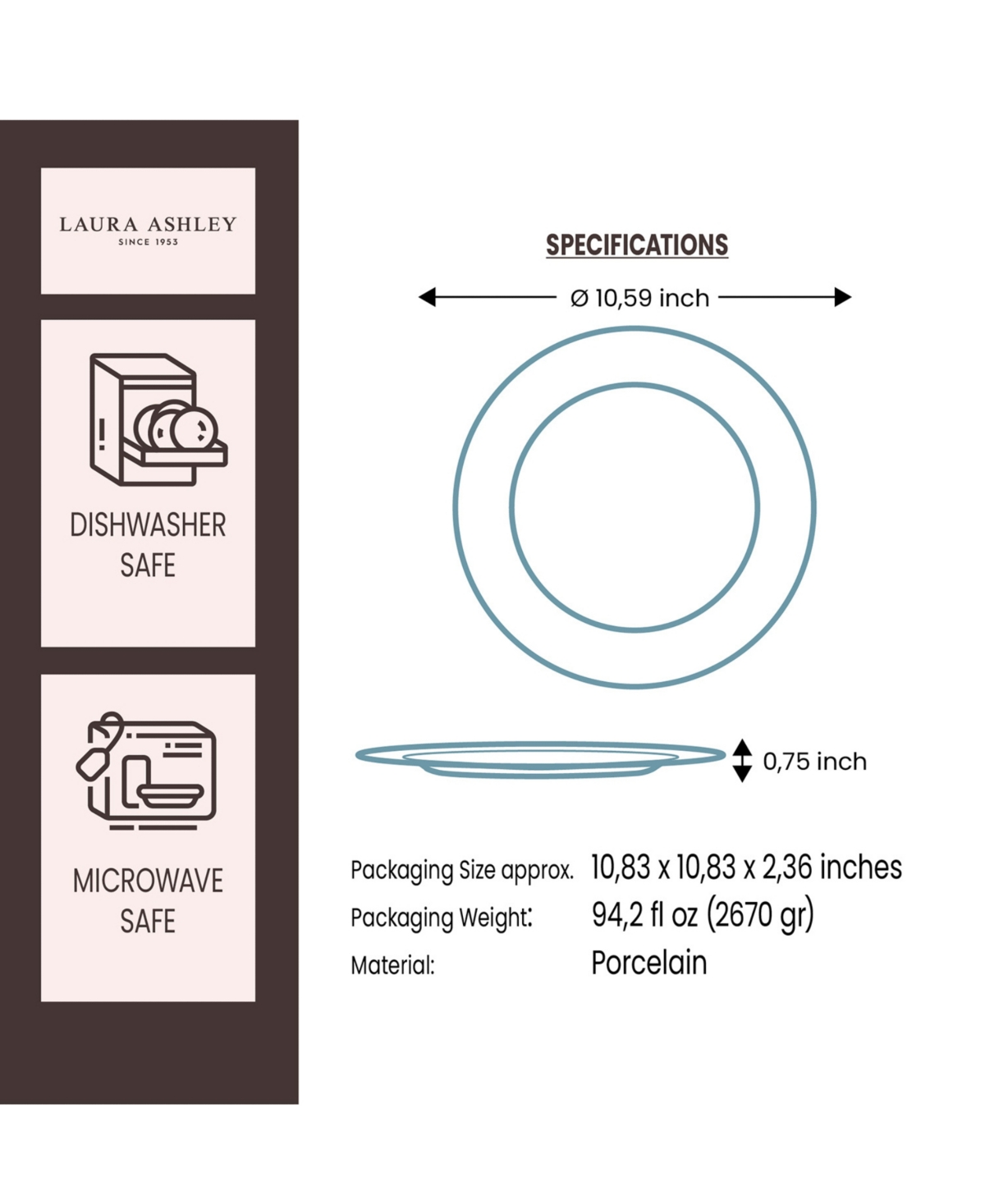 Closeout! Laura Ashley Blueprint Collectables Sweet Allysum Plates in Gift Box, Set of 4 - White with Blue