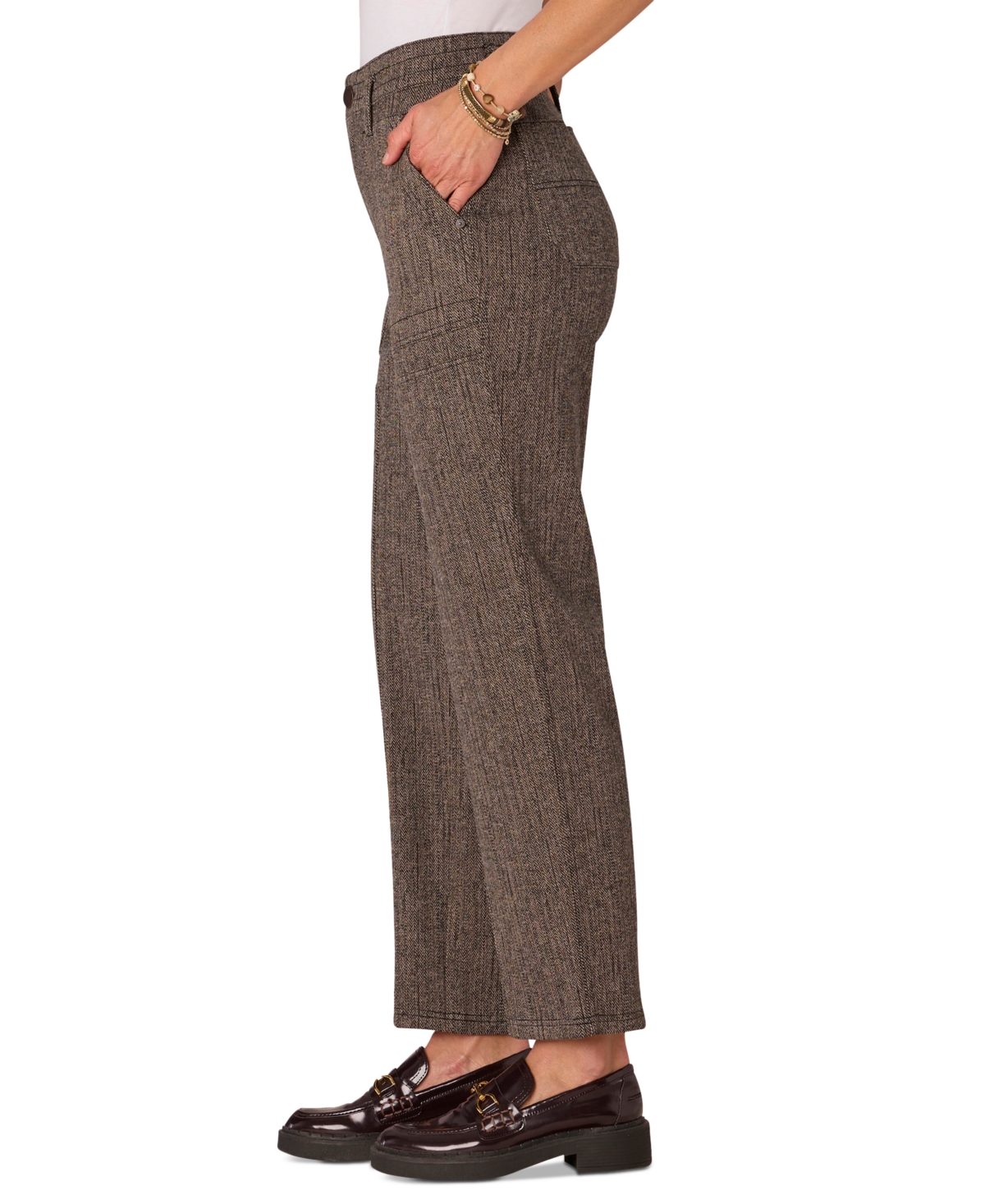 Shop Democracy Petite Ponte High-rise Ankle Pants In Peanut Butter Black