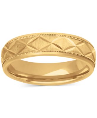 Men's Geometric Texture Milgrain Bead Wedding Band in 18k Gold-Plated Sterling Silver