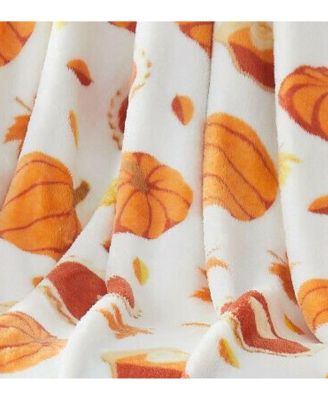 Thanksgiving Autumn Harvest Leaves & Pumpkin Pies Ultra Soft & Plush Accent Throw Blanket - 50 in. W x 70 in. L