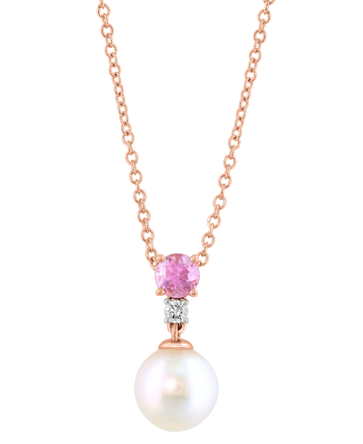 Effy Collection Effy Cultured Freshwater Pearl (7-1/2mm), Pink Sapphire (1/4 Ct. T.w.) & Diamond Accent 18" Pendant In Rose Gold