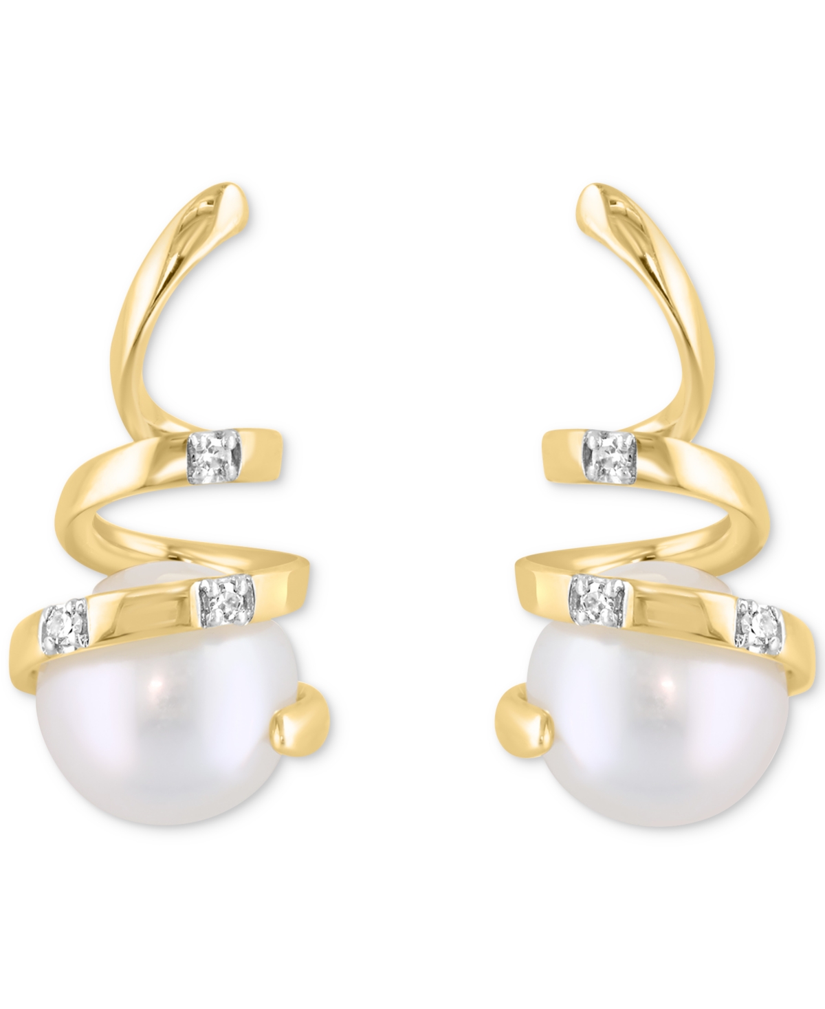 Shop Effy Collection Effy Cultured Freshwater Pearl (6mm) & Diamond Accent Spiral Drop Earrings In 14k Gold