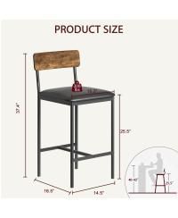 Bar Stools Set of 2, Kitchen Bar Stools with Footrest, 25.5 Inches Upholstered Bar Chairs with Back, 2 Counter Height Barstools for Counter Bar, Island, Easy Assembly