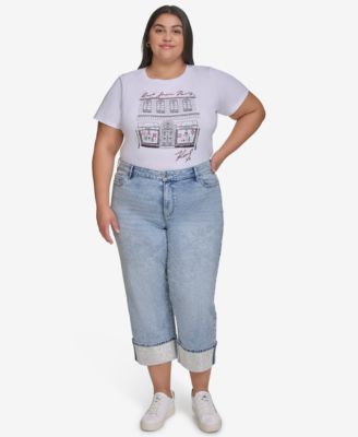 Plus Size Mid-Rise Crystal Cuffed Jeans, Exclusively at Macy's