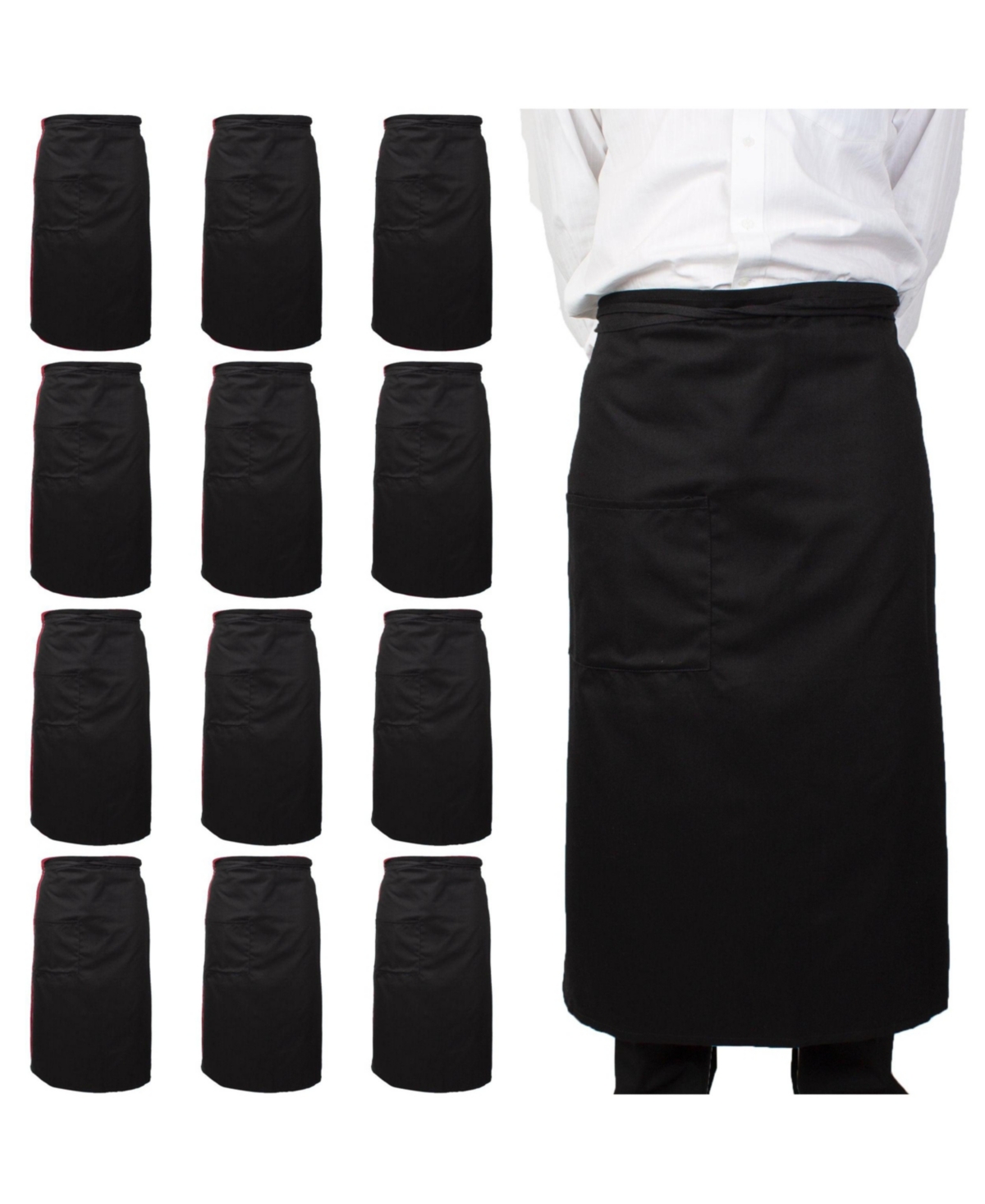 Arkwright Mariposa Bistro Aprons (12 Pack), Soft Polyester Blend, 33x30 in., Color Options - Solid Black