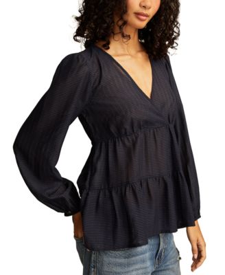 Women's Striped Ruffle V-Neck Blouse