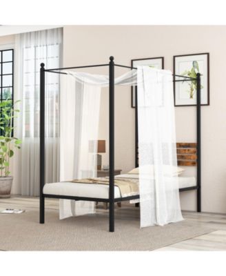 Twin Size Canopy Bed Frame with Under Bed Storage
