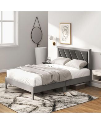 Full Platform Bed with High Headboard and Wooden Slats