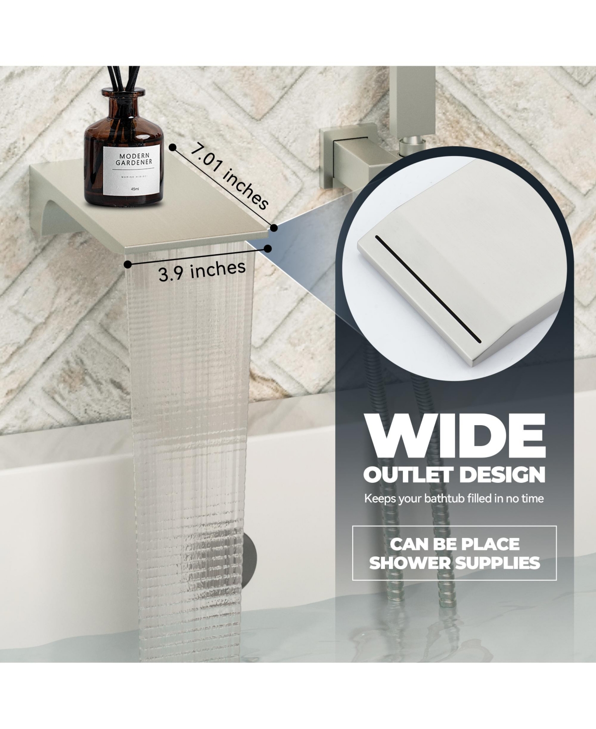 Casainc Doux Wall Mounted Waterfall Tub Spout with Diverter and Handheld Shower Head