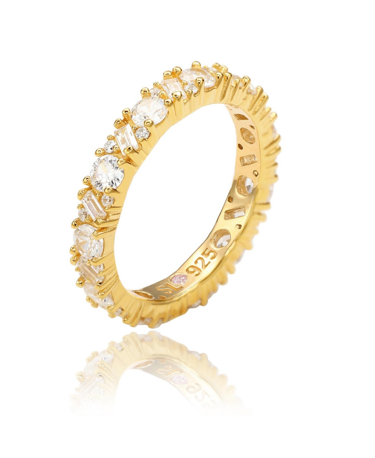 Suzy Levian New York Suzy Levian Sterling Silver Cubic Zirconia Round Baguette Cluster Eternity Band