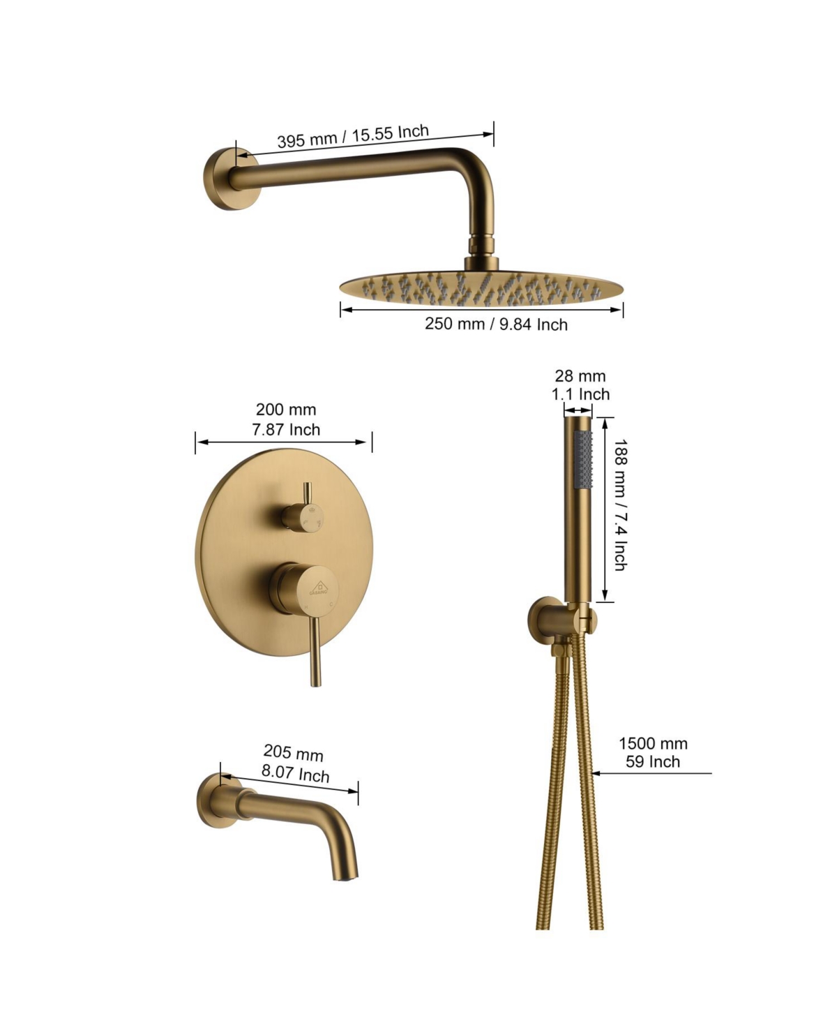 Casainc Inch Wall Mounted Round Shower System Set with Handheld Spray & Tub Spout
