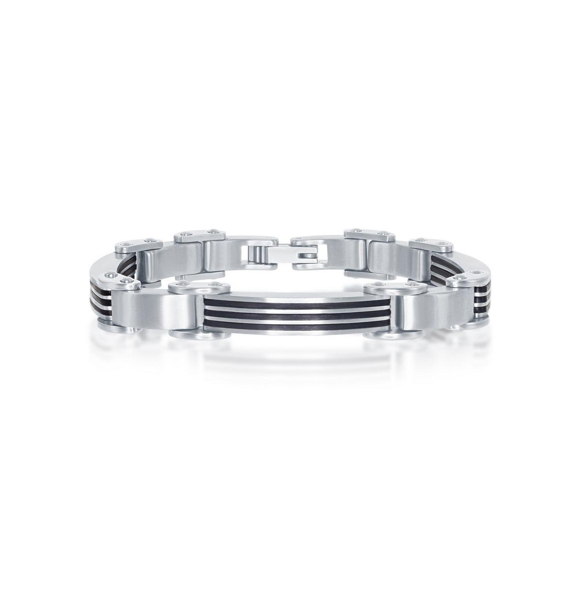 Stainless Steel & Rubber Bar Bracelet - Silver