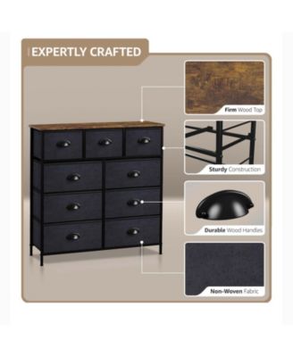 9 Drawers Dresser - Furniture Storage for Bedroom, Closet, Office Organization - Steel Frame, Wood Top, Fabric Bins