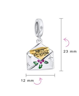 Saying Merry Christmas Holly Envelope Dangle Charm .925 Sterling Silver