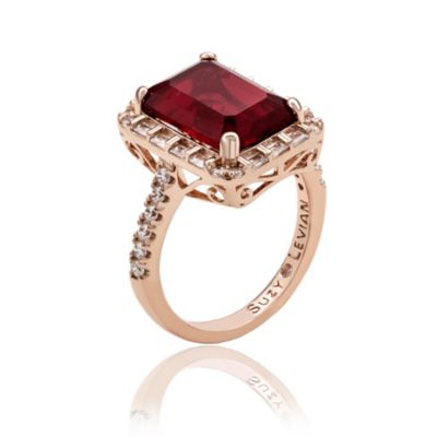 Suzy Levian Sterling Silver Emerald-Cut Cubic Zirconia Baguette Halo Ring