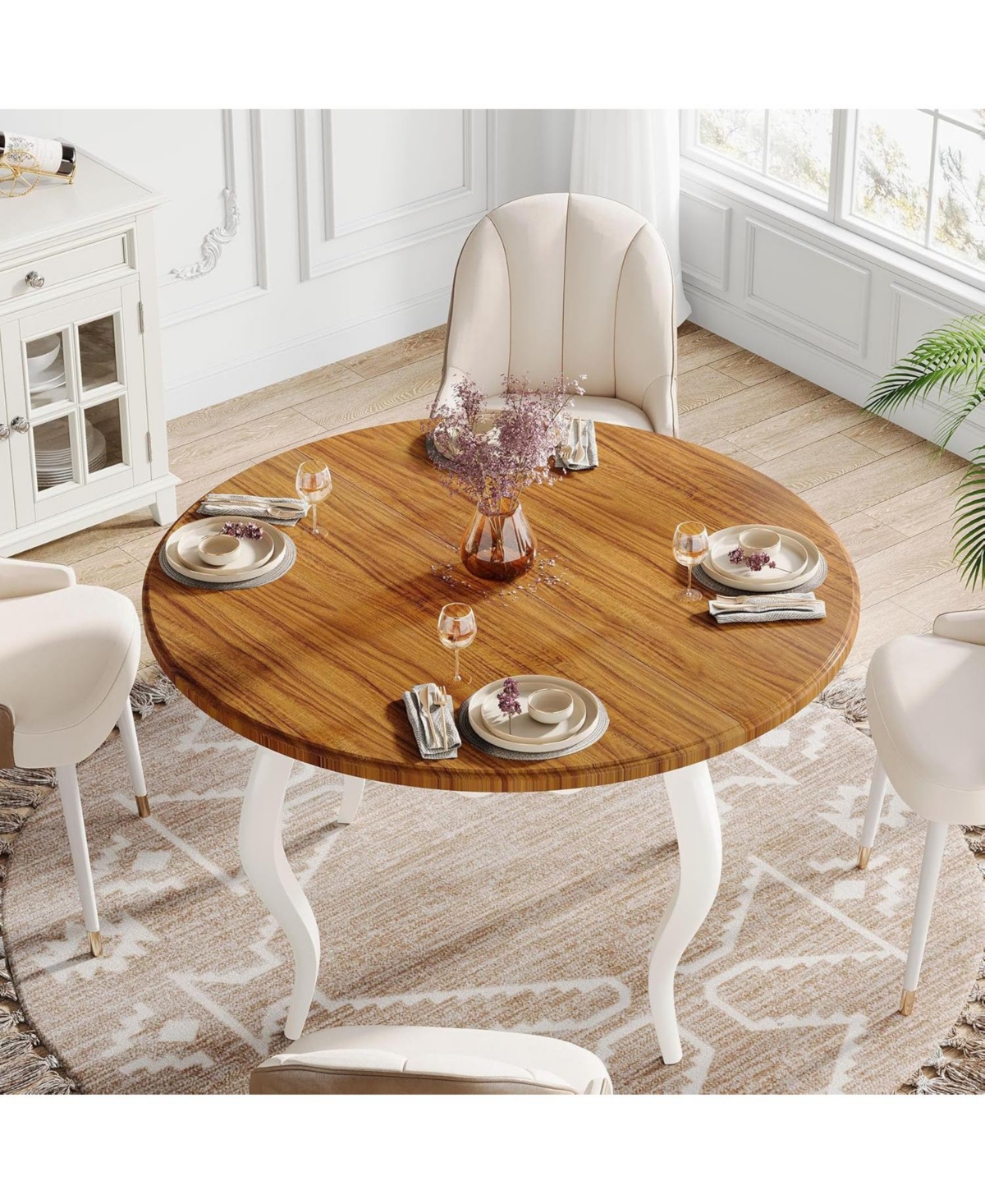 Tribesigns Round Dining Table for 4-6 People, 47-Inch Farmhouse Kitchen Dinner Table, Wood Circle Dining Room Table with Solid Wood Legs for Kitchen