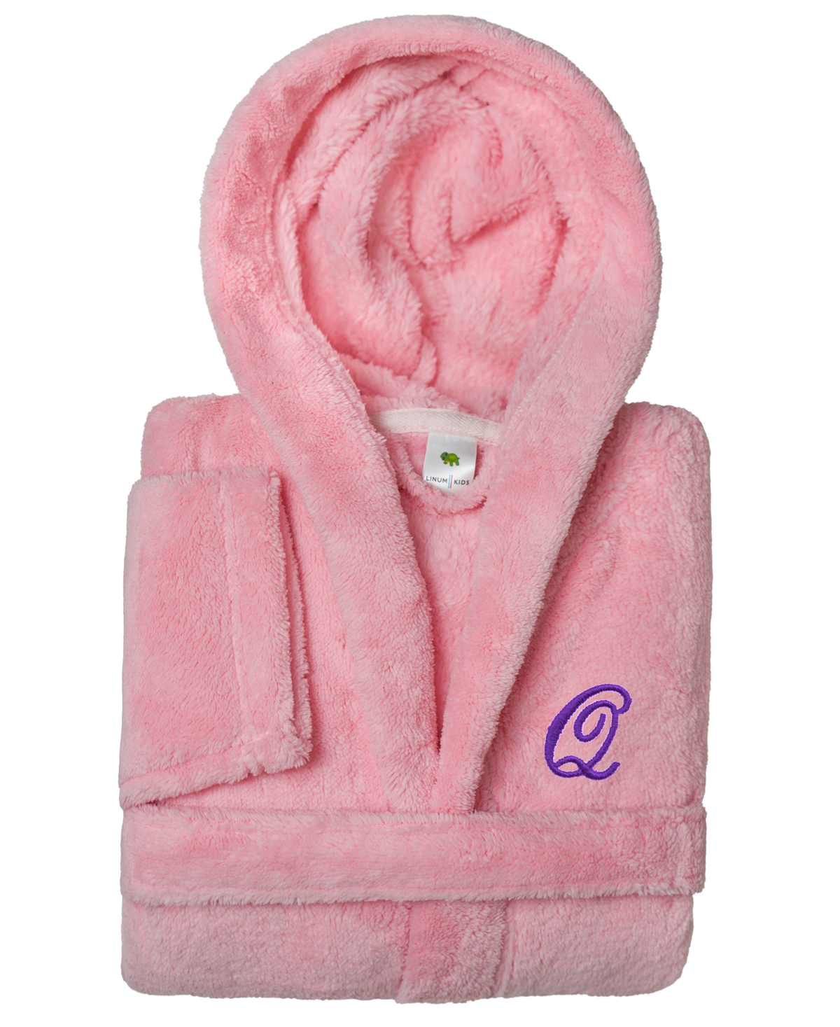 Linum Home Personalized Kids Super Plush Hooded Bathrobe In Q Pink,purple