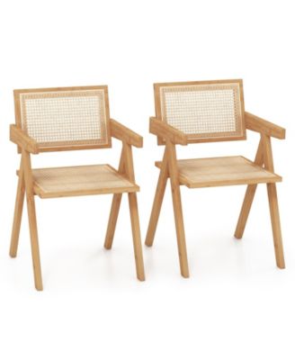 Set of 2 Rattan Accent Chairs with Natural Bamboo Frame