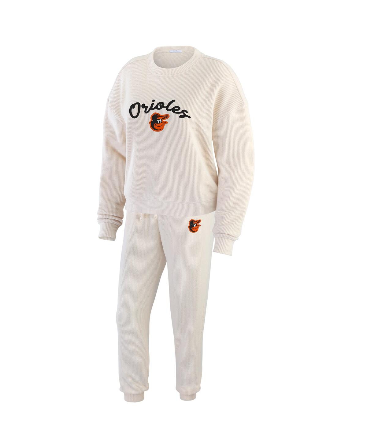 Wear by Erin Andrews Women's Oatmeal Baltimore Orioles Rib-Knit Long Sleeve T-Shirt Pants Lounge Set - Oatmeal
