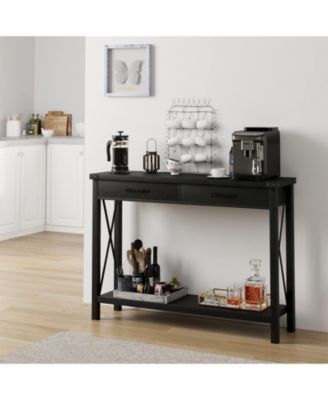 Console Table with 2 Drawers, Farmhouse Sofa Table with Storage Shelf, Accent Wood Entryway Table