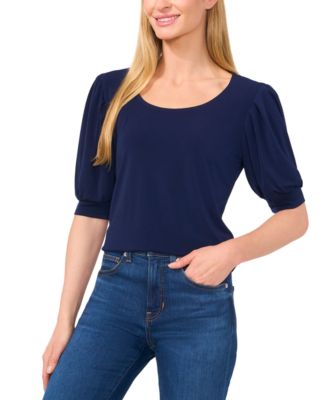 Women's Shirred Scoop-Neck 3/4-Sleeve Knit Top