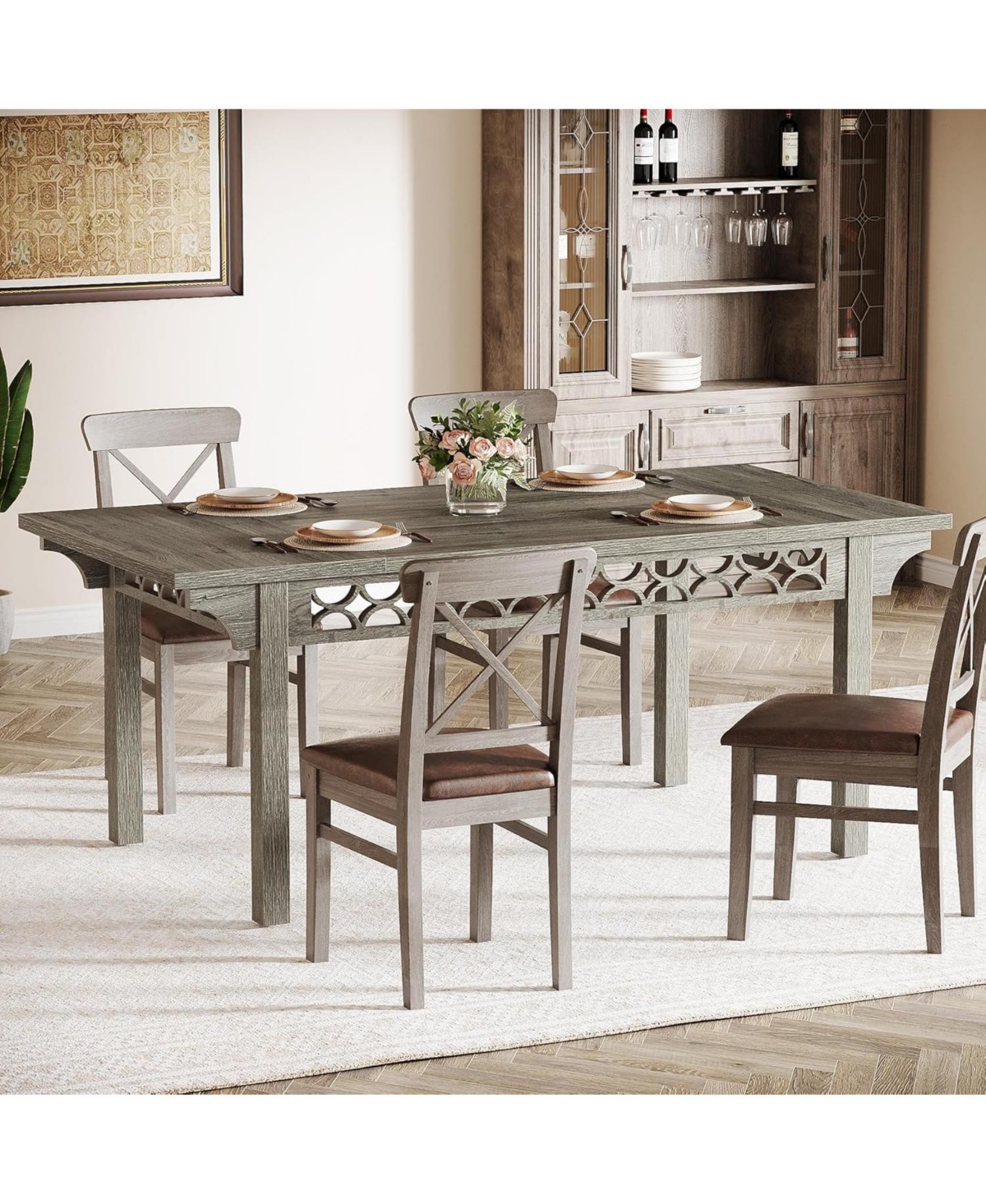 Tribesigns Farmhouse Dining Table for 6-8, 70.86-Inch Rectangle Wood Kitchen Table, Long Rustic Dinner Table for Kitchen & Dining Room