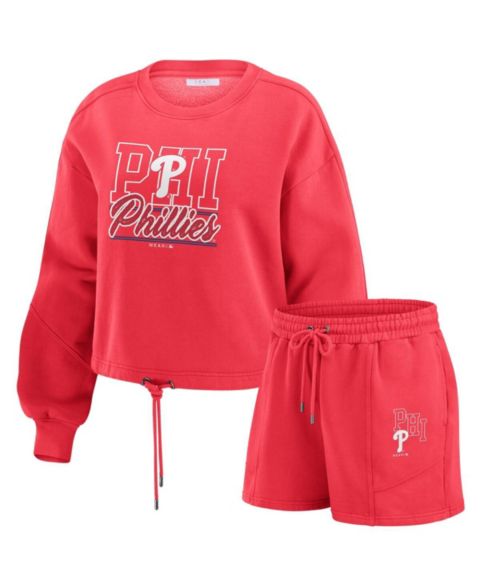 Женские комплекты WEAR by Erin Andrews Red Philadelphia Phillies Washed Fleece Sweatshirt Shorts Lounge Set