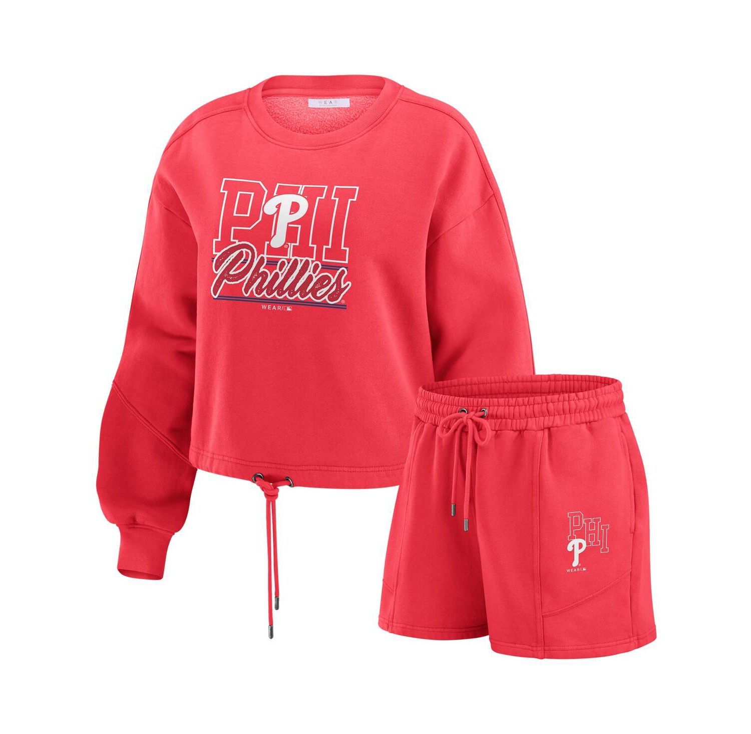 Women's Red Philadelphia Phillies Washed Fleece Sweatshirt Shorts Lounge Set