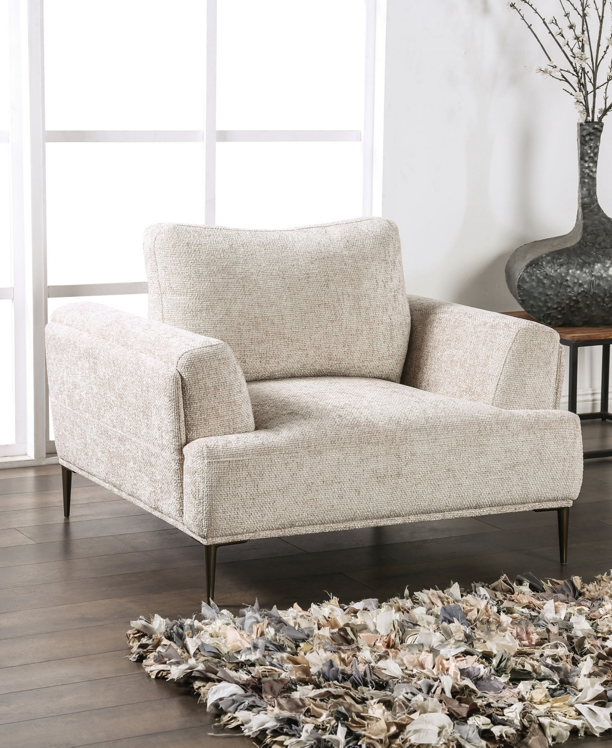 Furniture Of America 44" Orlandi Chenille Arm Chair With Extendable Backrest In Light Brown