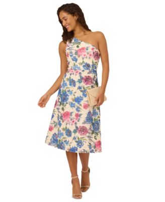 Adrianna Papell - Women's Asymmetric-Neck Soutache  Midi Dress