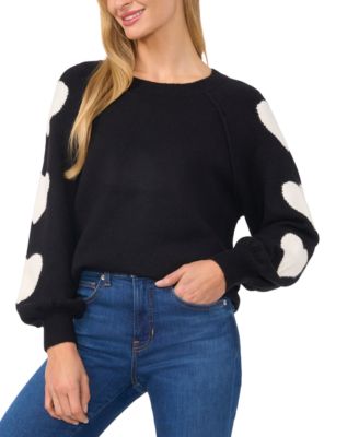 Women’s Valentine's Crewneck Heart-Print Raglan Long-Sleeve Sweater