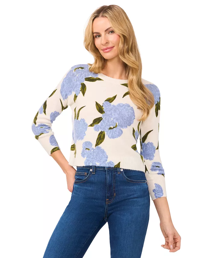Women's Long-Sleeve Floral Crewneck Sweater