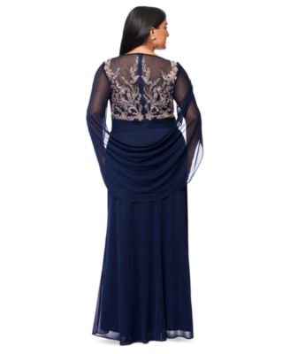 Plus Size Floral-Appliqu&eacute; Cape-Sleeve Gown 