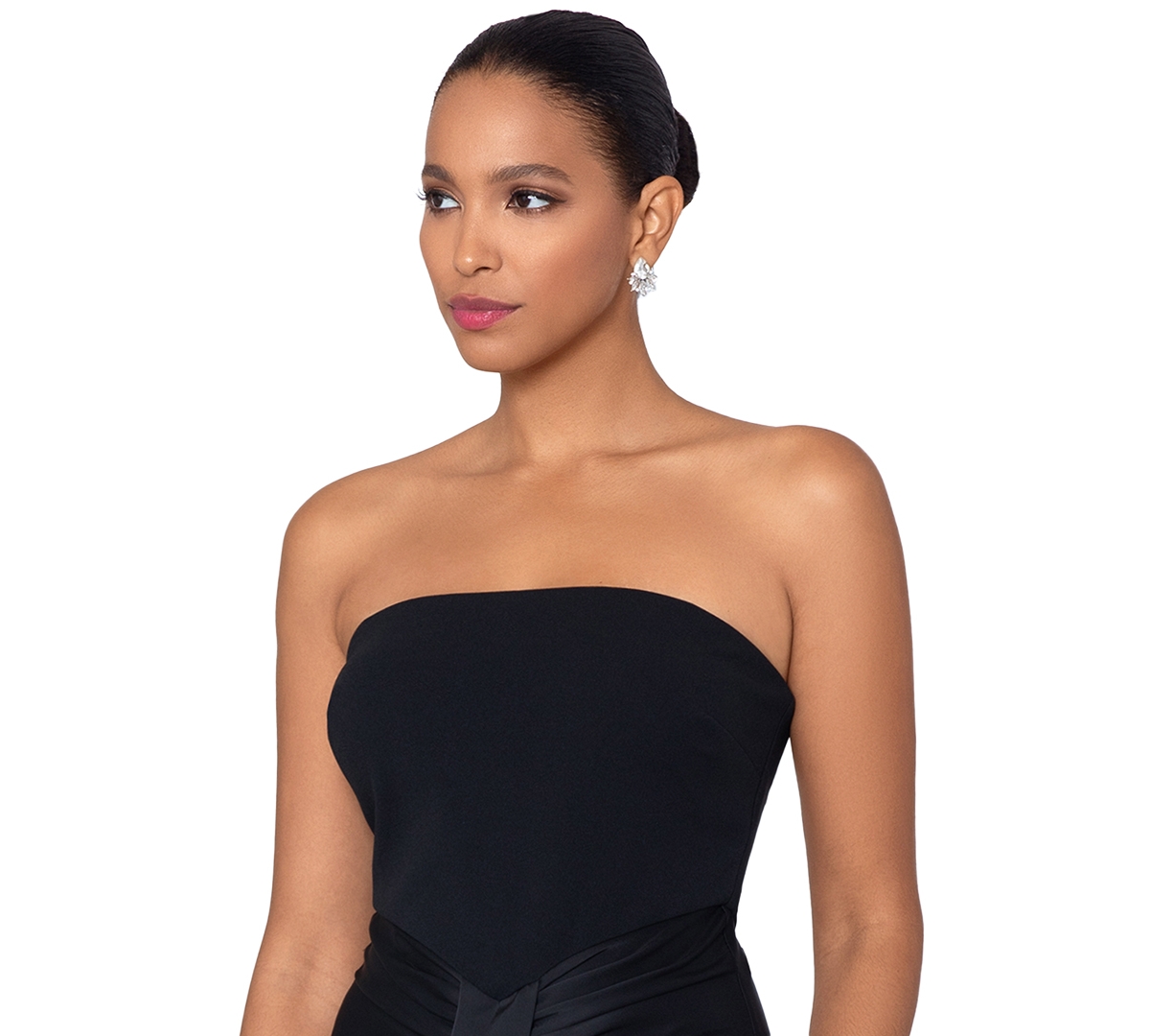 Shop Betsy & Adam Petite Strapless Drape-front Satin Gown In Black