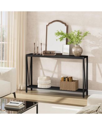 Console Table, 2-Tier Entryway Table with Storage, Narrow Sofa Table with V Design, 43" Industrial Console Table