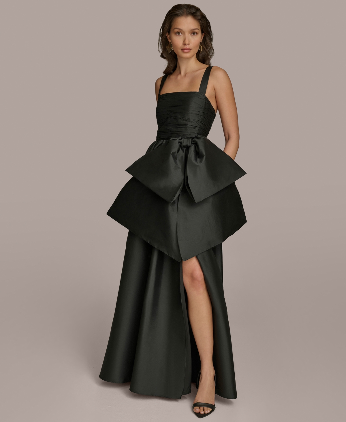 Donna Karan Women's Straight-neck Bow-trim Ballgown In Black